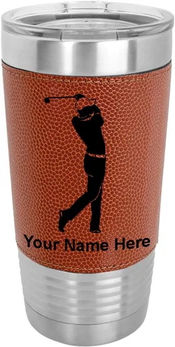 Miniatura 12 de LaserGram Vaso aislado al vacío de 20 onzas, golfista golfista, grabado personalizado incluido (piel sintética, estilo béisbol)