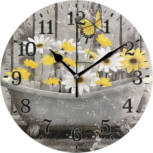 Miniatura 52 de JUNZAN Reloj de bañera con vino romántico espumoso y velas, reloj de pared silencioso de 10 pulgadas, pequeño reloj redondo, decoración de cocina