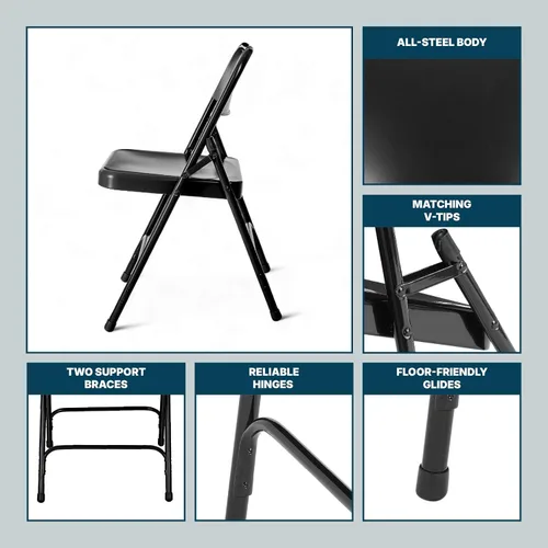 Miniatura 9 de OEF Furnishings Serie OEF200 Sillas Plegables de Acero para Trabajo Pesado, Sillas de Metal de Grado Comercial con Refuerzos Dobles, Capacidad