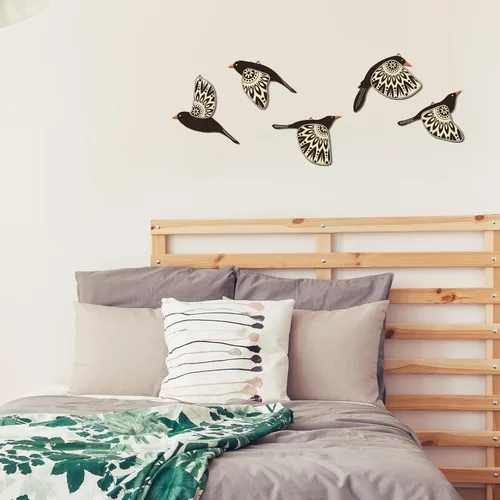 Miniatura 5 de Barydat 5 piezas de arte de pared de madera con pájaros voladores, decoración de pared de pájaros voladores, arte popular rústico, decoración
