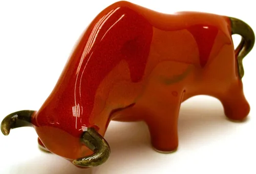 Miniatura 14 de Toro de escultura de cerámica hecho a mano y pintado a mano. Figura decorativa (tamaño pequeño 9.45 x 5.51 x 3.94 pulgadas) (negro mate)