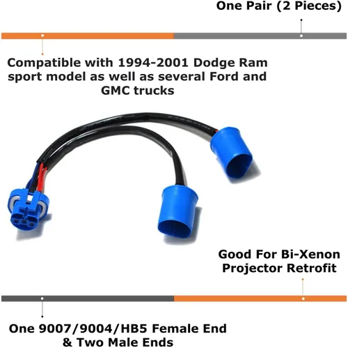Miniatura 2 de iJDMTOY 9007 HB5 - Cables de fusión de 2 vías compatibles con el uso de conversión de retroadaptación de luz del mercado de accesorios