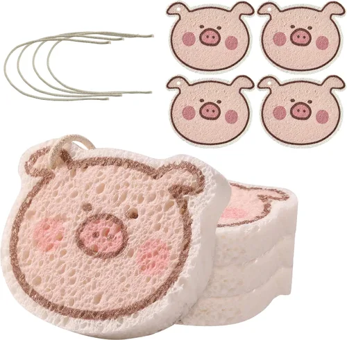 Miniatura 20 de JOYMOOP Esponja de cocina de dibujos animados, esponjas de celulosa para limpieza, esponjas antiarañazos para lavar platos, esponja reutilizable