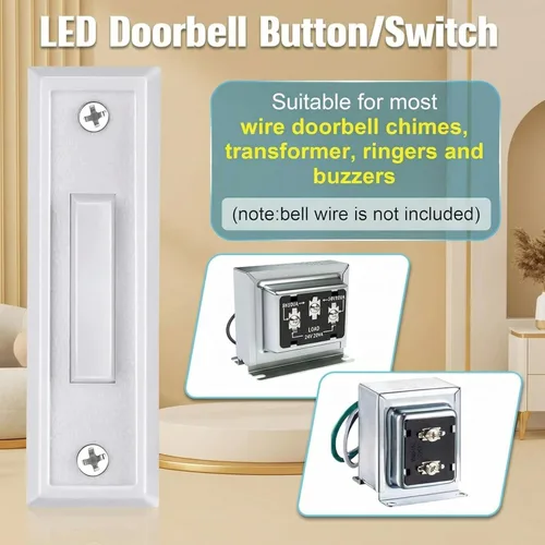 Miniatura 3 de Saillong Botón de Timbre Iluminado de 2 Piezas, Interruptor de Abridor de Puerta de Garaje Montado en la Pared de Navidad con Luz LED Compatible