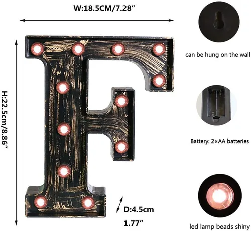 Miniatura 5 de Oycbuzo - Cartel de letras con luces LED doradas y negras, estilo industrial y clásico, para decoración de cafeterías, bodas, fiestas de cumpleaños