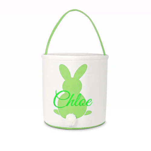 Miniatura 10 de Cesta de lona de Pascua personalizada con asa, cubo de huevo y conejo, color azul