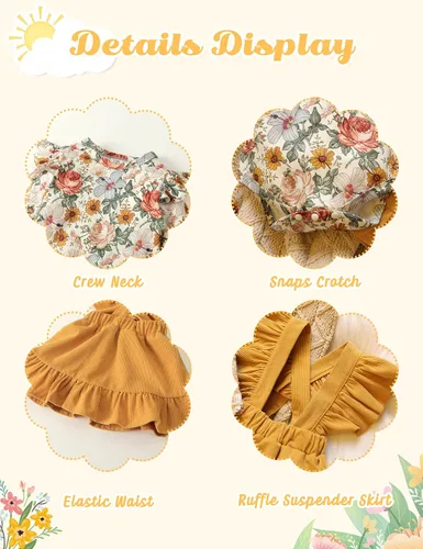 Miniatura 6 de ATEUNO Newborn Baby Girl Clothes Long Sleeve Floral Romper Tops Ruffle Suspender Skirt Set Infant Overall Dress Fall Outfits
