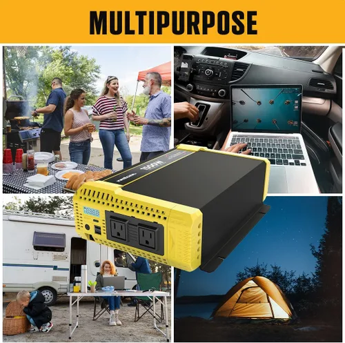 Miniatura 8 de Krieger - Inversor sinusoidal puro de 1500 vatios y 12 V, salidas de CA dobles y USB, kit de instalación incluido, alimentación portátil automotriz