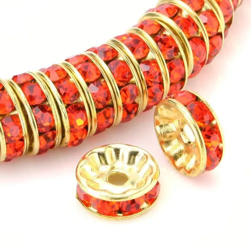 Miniatura 28 de RUBYCA 100 unidades de cuentas espaciadoras redondas estilo Rondelle en tono dorado de 10 mm, cristal checo AB blanco