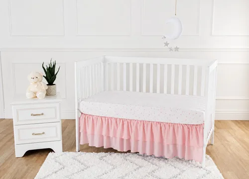 Miniatura 2 de American Baby Company Falda de cuna con doble capa y volantes, rosa rubor, para niñas, 1 unidad (paquete de 1)