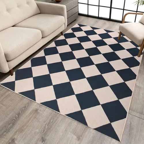 Miniatura 35 de Alfombra a cuadros de 2 x 3 pies, alfombra negra y blanca moderna para entrada interior, alfombra pequeña lavable a cuadros para baño, alfombra