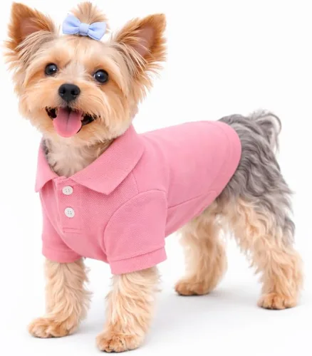 Miniatura 23 de lovelonglong Polo básico para perro, de algodón de primera calidad, para perros grandes, medianos y pequeños, con cuello de dos botones, color Negro