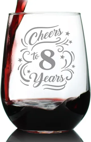 Bevvee Cheers to 8 Years – Regalos de copa de vino sin tallo para mujeres y hombres – Decoración de fiesta de 8 aniversario – Vasos grandes de 17
