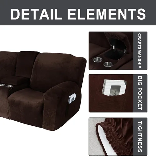 Miniatura 4 de Aedlcal Fundas para sofá reclinable, 10 piezas, fundas de sofá reclinable de felpa de terciopelo con consola central, con bolsillo lateral