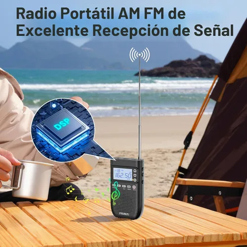 Miniatura 4 de PRUNUS J-618 Radio Portátil AM FM a Auriculares Bluetooth, como Altavoz Bluetooth, Radio Recargable 2000mAh, Preajuste, Reproducción Aleatoriza