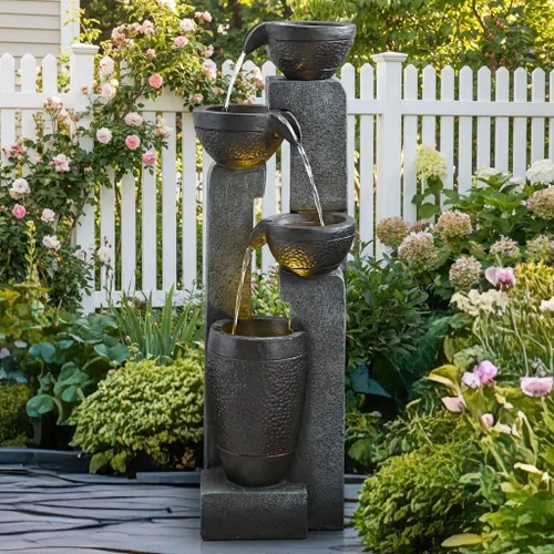 Fuente de agua para jardín, 40 pulgadas, fuente de agua para uso al aire libre en patio, jardín, patio trasero y decoración del hogar Gris1