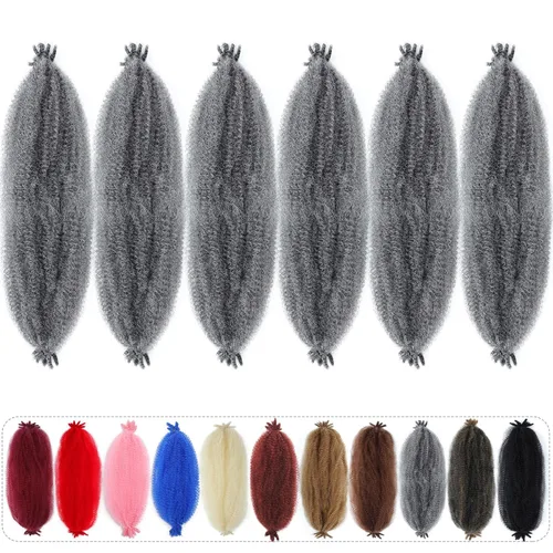 Miniatura 12 de Cabello afro trenzado elástico de 24 pulgadas, cabello Marley para rastas sintéticas, cabello trenzado estilo Marley Twist color rojo burdeos