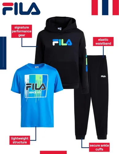 Miniatura 2 de Fila Conjunto deportivo deportivo para niños, sudadera con capucha de rendimiento de 3 piezas, pantalones deportivos, camiseta - Conjunto de ropa
