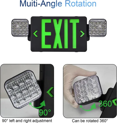 Miniatura 3 de TANLUX Letrero de salida de carcasa negra con luces de emergencia, luz LED de salida de emergencia con batería de respaldo, certificación UL, combo