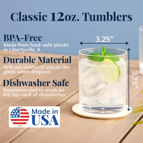 Miniatura 2 de Vasos US Acrylic Clásicos de Plástico Transparente Reutilizables (Juego de 6) 12 onzas Tazas Rocks Vasos sin BPA, Fabricados en EE. UU. Aptos