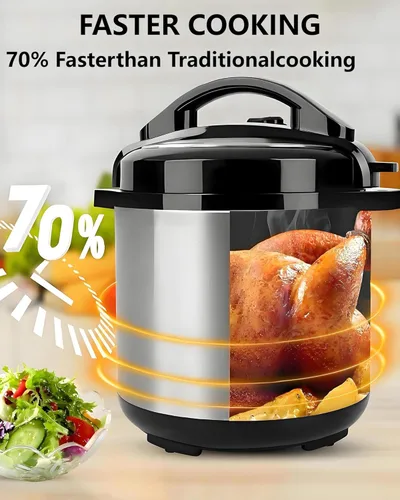Miniatura 5 de Olla a presión eléctrica, 6 litros, olla de estofado lenta con función de reserva de 24 horas, arrocera 10 en 1, wok, pastel, yogur, etc., acero