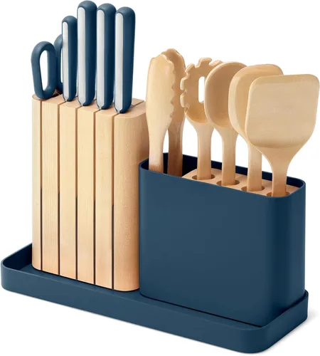 Caraway Juego de Preparación de Cocina de 14 Piezas - Juego de Cuchillos de Cocina y Juego de Utensilios de Madera - Fabricado con Hojas de Acero