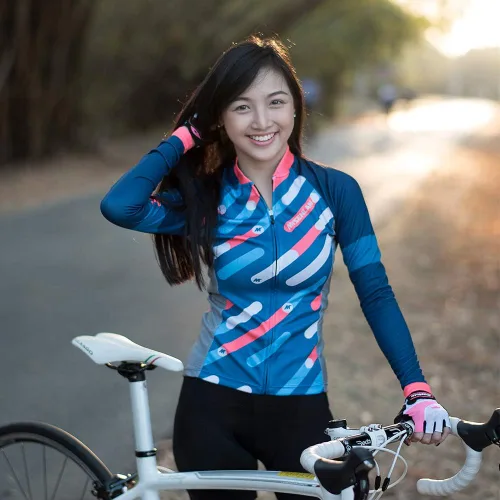 Miniatura 12 de Mysenlan - Conjunto de camiseta de manga larga transpirable para mujer, pantalones largos acolchados 3D, camisa de bicicleta, ropa de ciclismo