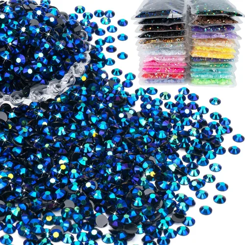 Miniatura 7 de 5000 diamantes de imitación redondos de resina de 0.157 pulgadas (0.157 in) a granel, brillantes AB verde oscuro, parte trasera plana, gemas