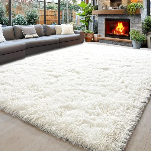 Alfombras de área de 8x10 para sala de estar, alfombra shaggy grande ultra suave y esponjosa para dormitorio, alfombras de felpa mullida Blanco crema