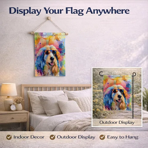 Miniatura 7 de Caroline's Treasures DAC2448GF - Bandera de jardín con diseño de perro afgano hippie Dawg, bandera decorativa para patio exterior, patio, obras