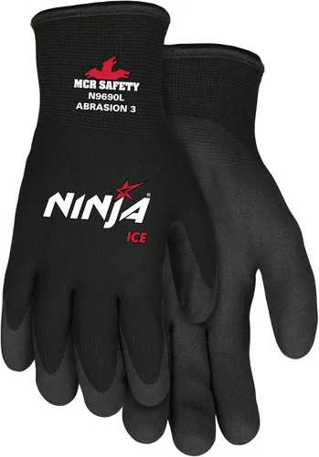 Miniatura 2 de MCR Safety N9690M guantes Ninja Ice de trabajo aislantes calibre 15 de nylon negro con interior de rizo acrílico, palma y puntas de los dedos