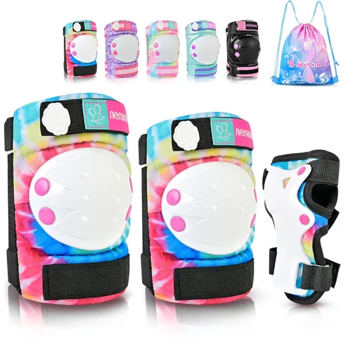 Miniatura 17 de NEMONE Rodilleras para niños, niñas, coderas, muñequeras con bolsa de cordón, juego de equipo de protección reflectante ajustable para patinaje