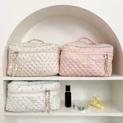 Miniatura 2 de Juoxeepy Bolsa de maquillaje de algodón, bolsa de cosméticos de viaje, bolsa de cosméticos acolchada, bolsa de aseo floral estética coqueta