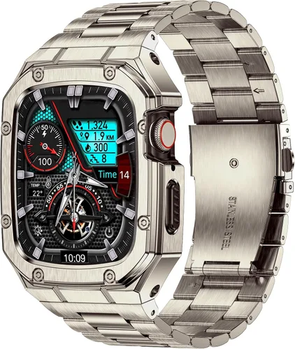 Miniatura 17 de BAITEYOU Correa de acero inoxidable con estuche compatible con Apple Watch Ultra 3 2 1 de 49 mm, correa resistente con cubierta protectora de metal