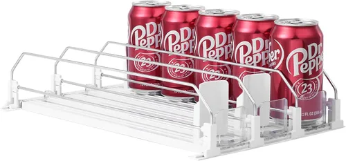 Organizador de bebidas para nevera - Deslizador automático blanco, dispensador de soda para nevera - Sostiene hasta 15 latas - 12oz 16oz 20oz