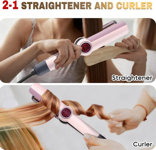 Miniatura 2 de Plancha alisadora y rizadora de pelo 2 en 1 para rizos duraderos, varita iónica antiquemaduras de 360°, calentamiento rápido de 30 segundos, apagado