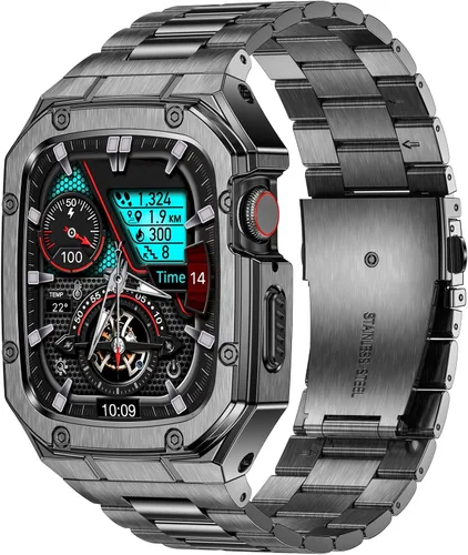 Miniatura 23 de BAITEYOU Correa de acero inoxidable con estuche compatible con Apple Watch Ultra 3 2 1 de 49 mm, correa resistente con cubierta protectora de metal