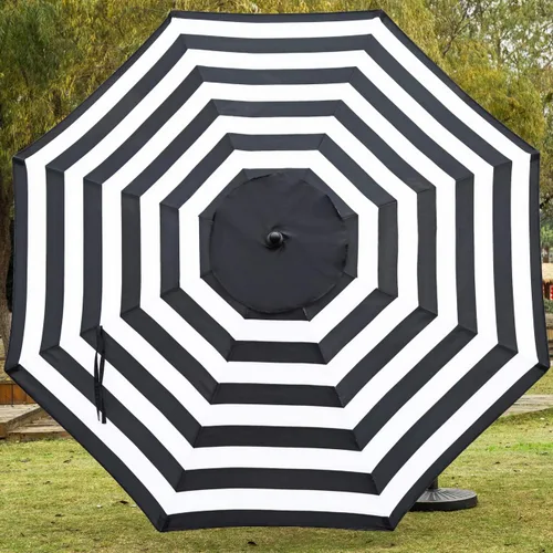 Miniatura 2 de Sunnyglade Sombrilla de mesa para patio de 9 pies con 8 varillas resistentes (negro y blanco)