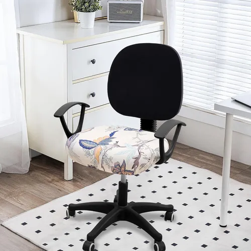 Miniatura 2 de Smiry Fundas de asiento impresas para silla de computadora de oficina, ajuste elástico, universal para silla giratoria de escritorio, lavables, Beige