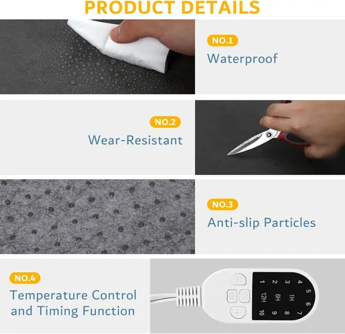 Miniatura 4 de QOUBAI Alfombra Calefactora de Suelo de PVC de 110V Calentador para Calentador de Pies Debajo del Escritorio 31.5 x 20 Pulgadas Almohadilla Marrón