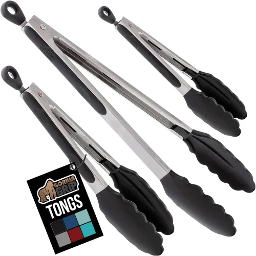 Miniatura 12 de GORILLA GRIP Pinzas de cocina de acero inoxidable resistentes al calor para cocinar, 9 + 12 pulgadas, juego de 2 pinzas para barbacoa, punta