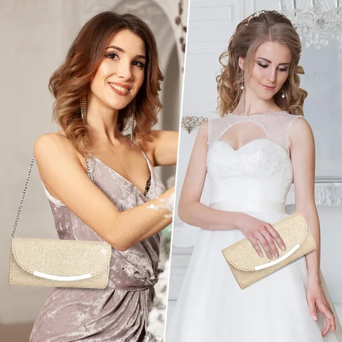 Miniatura 6 de Bolso de mano con purpurina para mujer, bolso de noche, bolso de mano, de metal brillante, sobre formal, boda, baile de graduación, bolso de mano