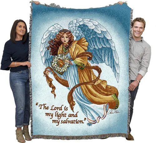 Miniatura 17 de Pure Country Weavers Angelic Trio - Manta con diseño de tres ángeles tocando música, manta cuadrada para regalo, tejida de algodón, fabricada