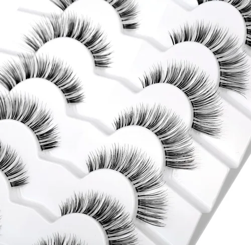 Miniatura 253 de Pooplunch - Pestañas postizas finas de visón sintético, estilo ojo de gato, naturales, cruzadas, tipo racimo, efecto 8D de volumen, tiras
