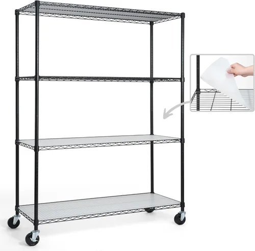 Miniatura 24 de CAPHAUS NSF - Estantería de alambre de grado comercial de alta resistencia con ruedas, patas niveladoras y forros, estante de metal
