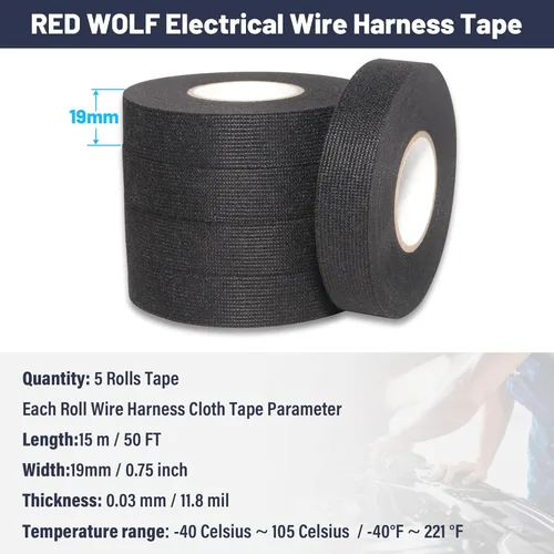 Miniatura 7 de RED WOLF Cinta para Arnés de Cableado de Alta Temperatura Cable de Alambre Cinta de Tela Autoadhesiva para Protección de Envoltura de Arnés