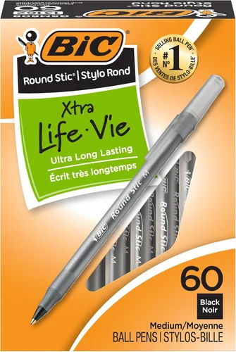 Miniatura 10 de BIC Round Stic Xtra Life - Bolígrafo con punta media de 0.039 pulgadas y flujo de tinta consistente en tinta azul, 60 unidades (paquete de 2)
