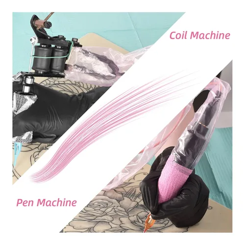 Miniatura 5 de ATOMUS 100 fundas de cordón con clip de tatuaje con 2 piezas de vendaje autoadhesivo, bolsas de plástico desechables, bolsa para bolígrafo de Rosado