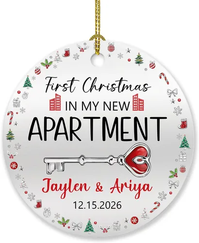 Adorno personalizado para árbol de Navidad con nombre y año, regalo para mi nuevo apartamento, adorno personalizado para primera Navidad en un nuevo