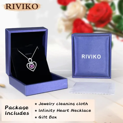 Miniatura 75 de RIVIKO Collar con símbolo de corazón infinito para mujer, plata de ley 925, delicado colgante de corazón para el día de San Valentín, día